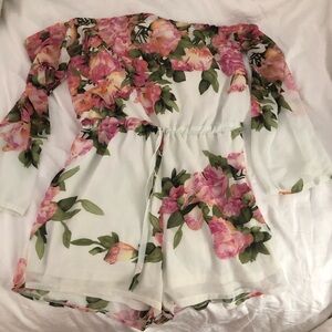 White floral off the shoulder romper